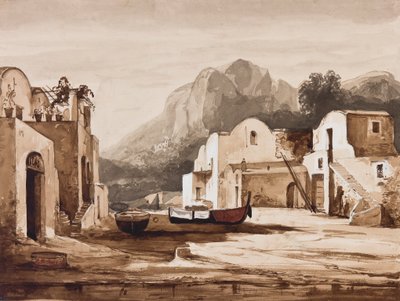 Village côtier napolitain, peut-être Capri avec Monte Solaro, avec des ajouts du Prince Alfonso Maria di Borbone - Achille Vianelli