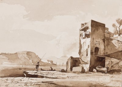 Possiblement une vue de Posillipo, avec le Vésuve au loin, avec des ajouts d