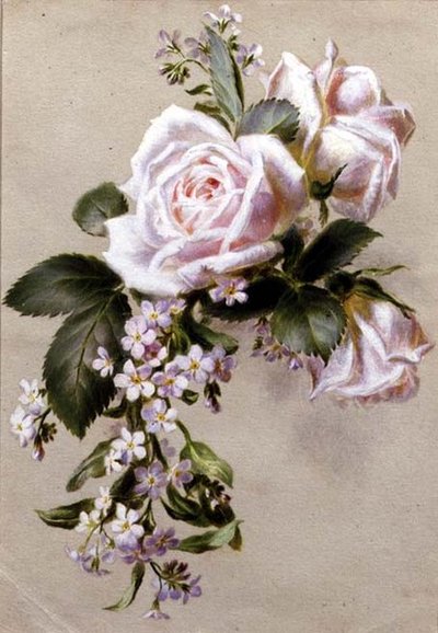 Roses et Myosotis - Ada Hanbury