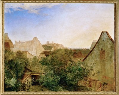 Blick ueber Wiener Vorstadthaeuser - Vue sur la banlieue de Vienne ... (peinture sur bois) - Adalbert Stifter