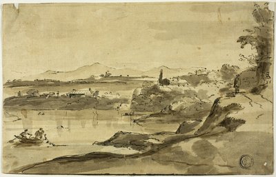 Paysage avec pêcheur dans un lac - Adam Pynacker