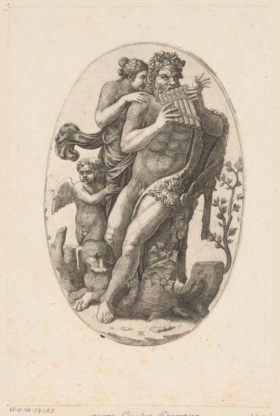 Satyre avec flûte de Pan et une nymphe - Adamo Scultori