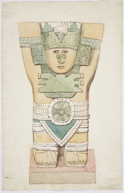 Caryatide III, chambre extérieure, Temple supérieur des Jaguars (Temple A), Chichen Itza, Mexique - Adela Breton