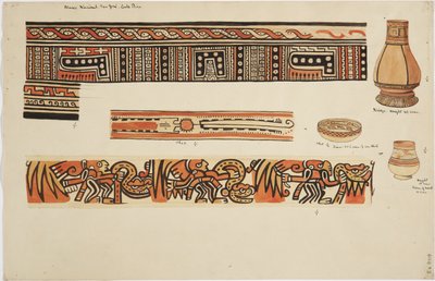 Deux jarres (dont une avec un col long et étroit) et un plat avec des motifs - Adela Breton