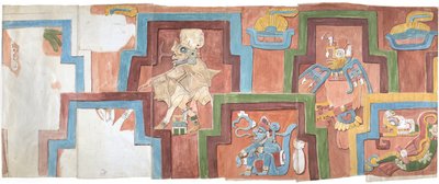 Copie aquarelle de la façade en stuc du temple sur la pyramide à Acanceh - Adela Breton