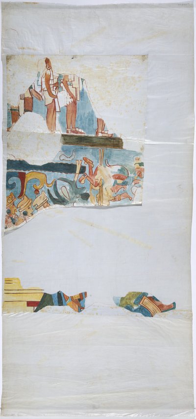 Aquarelle sur papier type lin, tracé de la fresque d