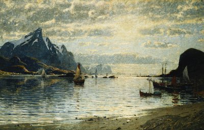 Une scène de fjord avec des voiliers - Adelsteen Normann