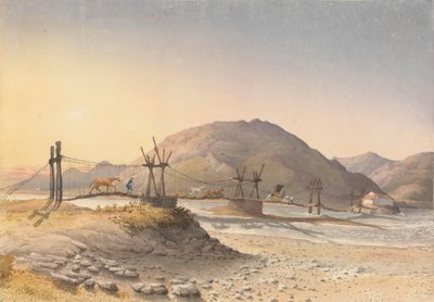 Pont suspendu en lanières de cuir (mais réparé avec une chaîne) sur le Maypu, à cinq lieues au sud de Santiago, Chili, 11 janvier 1851 - Admiral Sir Edward Gennys Fanshawe