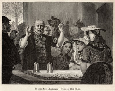 Un rétracteur, dans une auberge à Kruiningen, fait son numéro devant des spectateurs attentifs, gravé d
