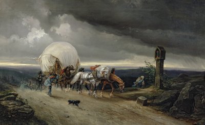 Chevaux tirant des charrettes en montée, 1856 - Adolf Friedrich