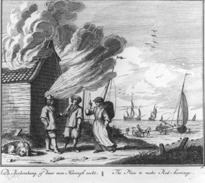 « De bockemhang, of daar men haringh rookt » (n° 16 de la série sur la pêche au hareng) - Adolf van der Laan