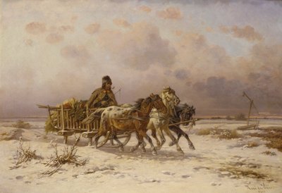 Un paysan dans un traîneau tiré par trois chevaux - Adolf van der Venne