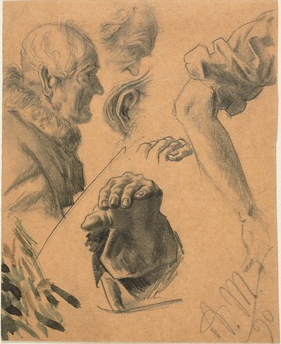 Esquisses de mains, bras et têtes - Adolph Menzel