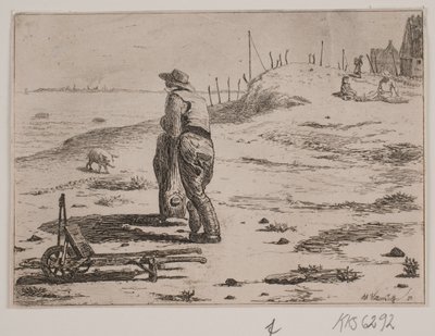 Paysage côtier avec pêcheur debout - Johan Adolph Kittendorff