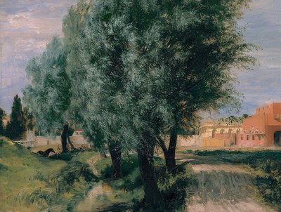 Terrain de construction avec saules - Adolph Menzel