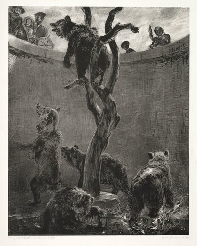 Essai sur la pierre avec pinceau et grattoir : La fosse aux ours, 1851 - Adolph Menzel