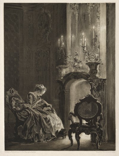Essai sur pierre avec pinceau et grattoir : Femme lisant au coin du feu, 1851 - Adolph Menzel