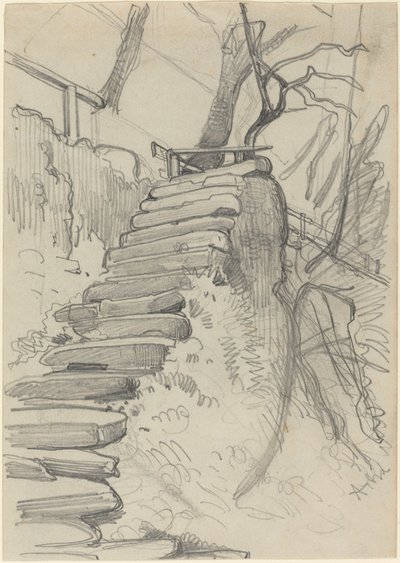 Escalier en pierre dans un jardin - Adolph Menzel