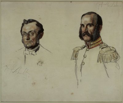 E. Dohme, conseiller aulique, et Schulz, conseiller aulique. Étude sur le tableau « Le couronnement de Guillaume Ier à Königsberg » - Adolph Menzel