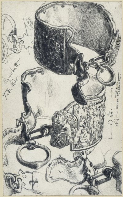 Collier de chien pour un « Saupacker » du XVIIe siècle, vu sous deux angles et études de détails, Musée historique, Dresde - Adolph Menzel
