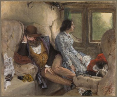 Dans un wagon de chemin de fer (après une nuit de voyage) - Adolph Menzel