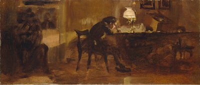 Un garçon assis à son bureau - Adolph Menzel