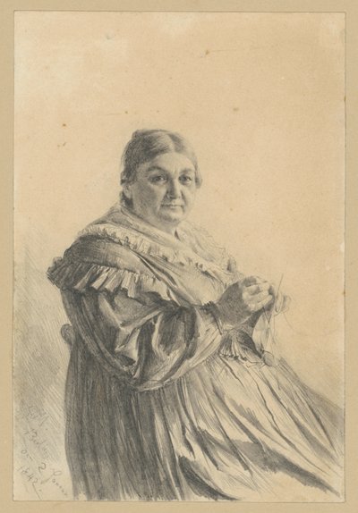 Femme âgée assise portant des bas tricotés - Adolph Menzel