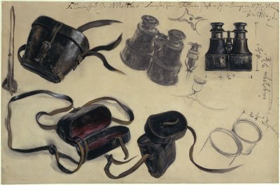 Modèle inspiré des jumelles du maréchal comte von Moltke, étui et détails, avec des notes - Adolph Menzel
