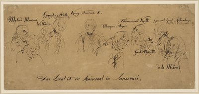 Table ronde : salle à manger de Sanssouci, noms de personnes - Adolph Menzel