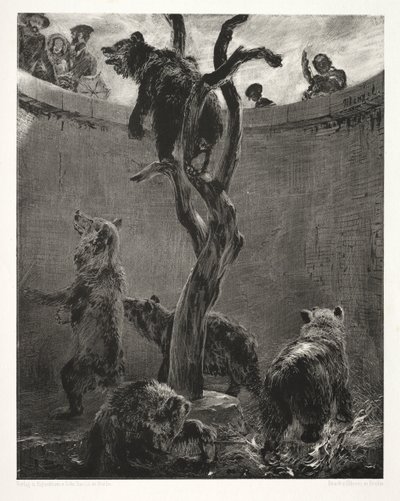 Essai sur la pierre avec pinceau et grattoir : La fosse aux ours - Adolph Menzel