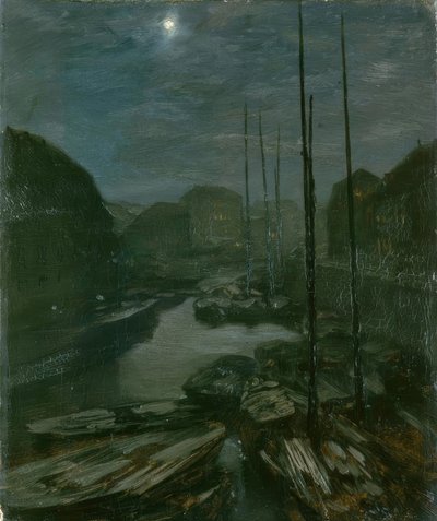 Clair de lune sur la Friedrichsgracht dans le vieux Berlin - Adolph Menzel