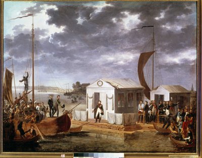 Entrevue de Tilsit entre Napoléon Ier et le Tsar Alexandre Ier de Russie sur le fleuve Niémen le 25 juin - Adolphe Roehn