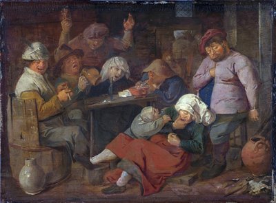 Néerlandais : auberge avec des paysans ivres Pauvres gens buvant dans une taverne - Adriaen Brouwer