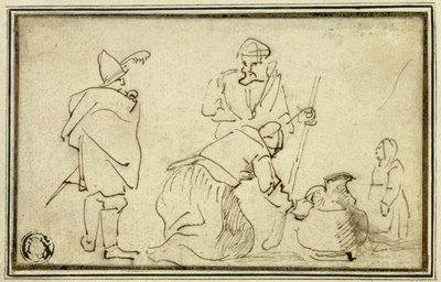 Deux soldats, une femme avec une cruche et un enfant - Adriaen Brouwer