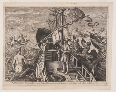 Christophe Colomb sur son navire, extrait de Americae Retectio (La découverte de l
