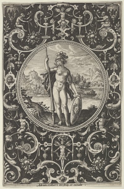 Minerve dans un cadre décoratif avec grotesques, du Jugement de Paris, vers 1580-1600 - Adriaen Collaert