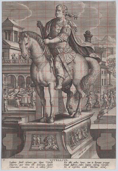 Planche 9 : statue équestre de Vitellius, vue aux trois quarts à gauche - Adriaen Collaert
