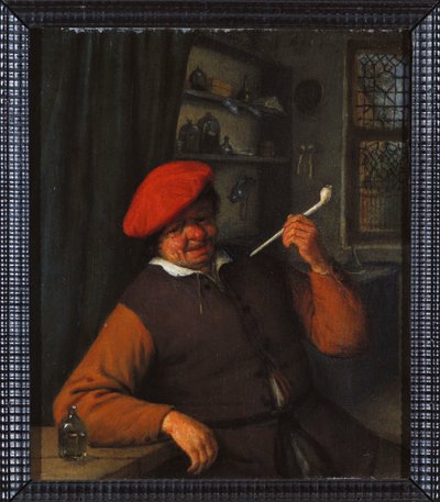 Un paysan en béret rouge fumant une pipe, à l