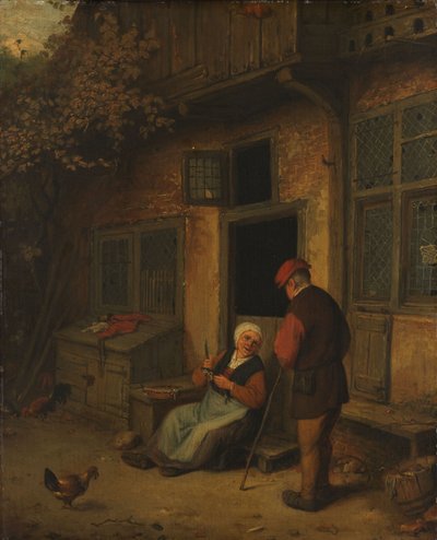 Une femme éventrant des harengs devant sa maison - Adriaen Jansz. van Ostade