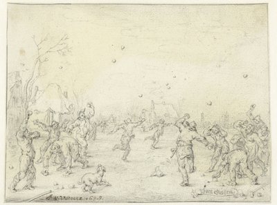 Hommes et garçons lançant des boules de neige - Adriaen Pietersz van de Venne