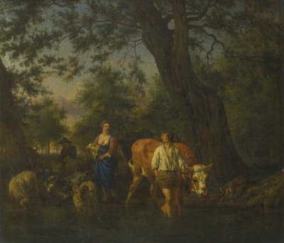 Paysans avec du bétail traversant un ruisseau, vers 1662 - Adriaen Velde van de
