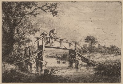 Paysage avec un pont et deux pêcheurs - Adriaen van Ostade