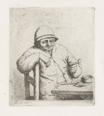 Homme avec une pipe à table - Adriaen van Ostade