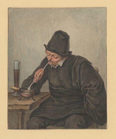 Homme assis allumant sa pipe - Adriaen van Ostade