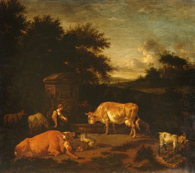 Bergère et un conducteur de troupeau avec leurs troupeaux près d