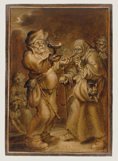 Scène moralisatrice avec une vieille femme et un homme - Adriaen van de Venne
