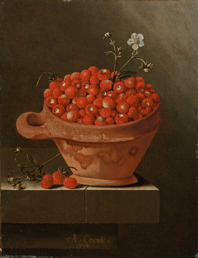 Nature morte avec des fraises dans un pot en argile, 1704 - Adrian Coorte