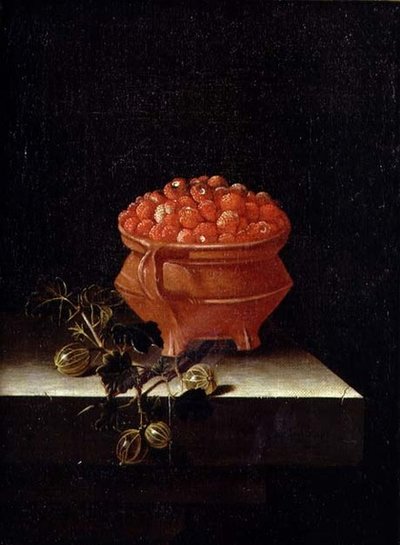 Fraises et groseilles sur un rebord de pierre - Adrian Coorte