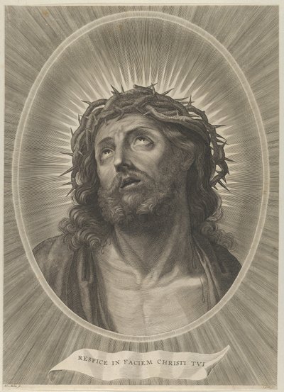 Tête du Christ regardant vers le haut avec couronne d
