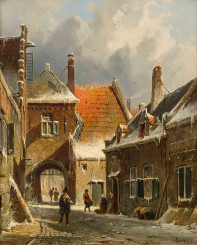 Scène de rue en hiver, 19ème siècle - Adrianus Eversen